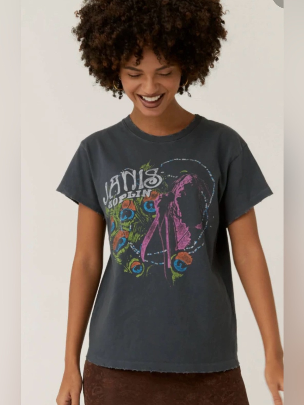 Daydreamer Janis Joplin Peacock Tour Tee in Vintage Black